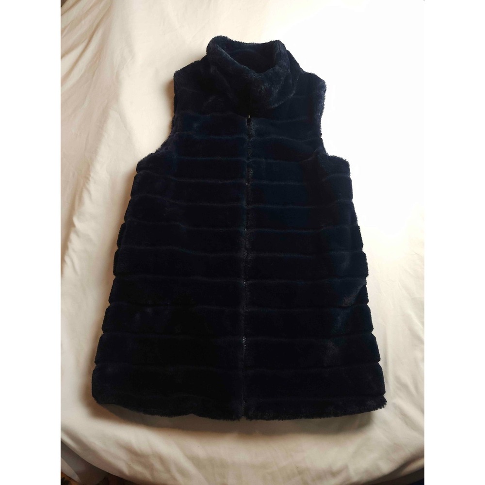 Le Moda Vest Womens M Blue Faux Fur Quiet Luxury Winter Chic Minimalist Layering